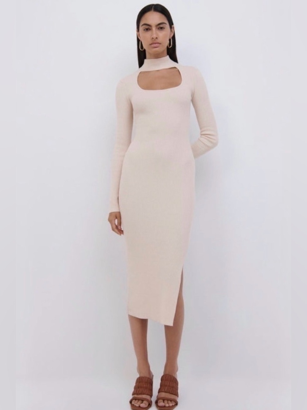 NWOT Jonathan Simkhai Cream Cutout Ribbed Midi Dress